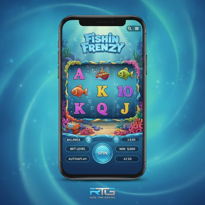 Fishin Frenzy slot running on a mobile device in portrait orientation by Real Time Gaming