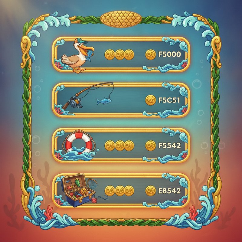 Fishin Frenzy paytable showing pelican fishing rod life preserver and tackle box symbol payouts