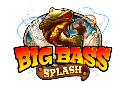 Big Bass Splash logo, bass fish mascot behind gold lettering